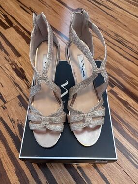 Nina Glitter Strappy Heels in Gold